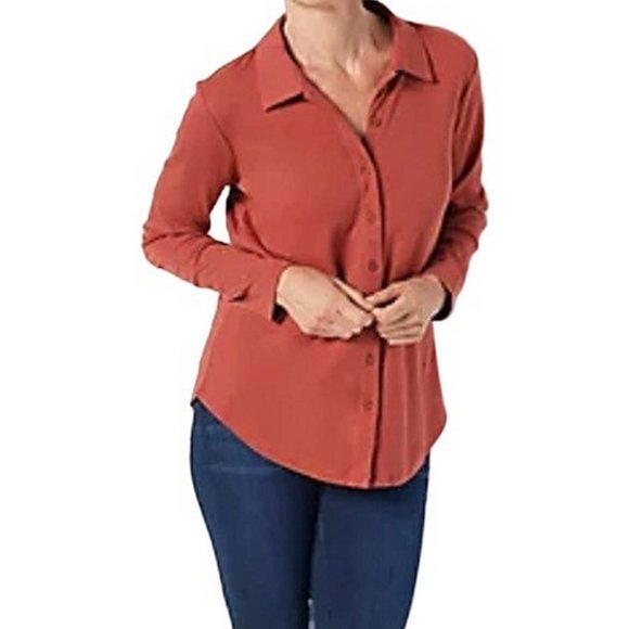 Isaac Mizrahi Live! Pima Cotton Button Front Essentials Top XX SMALL (313) - Picture 1 of 7